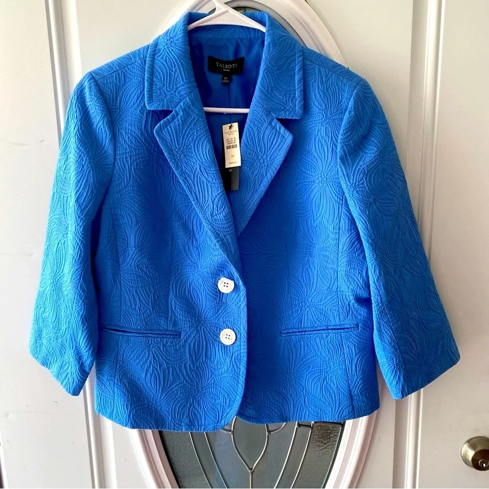 NWT Talbots blazer Blue one button. SZ 12P - Picture 4 of 14